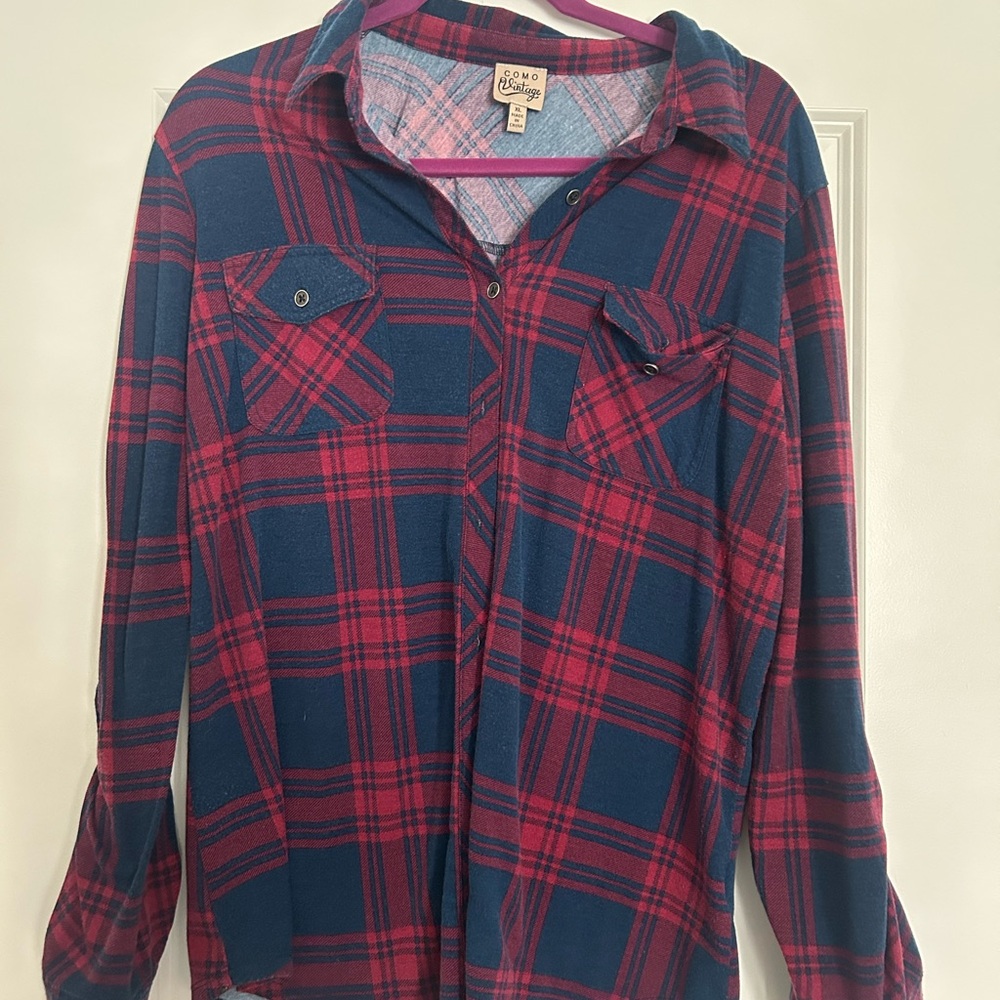 Como Vintage Red and Blue Plaid Top